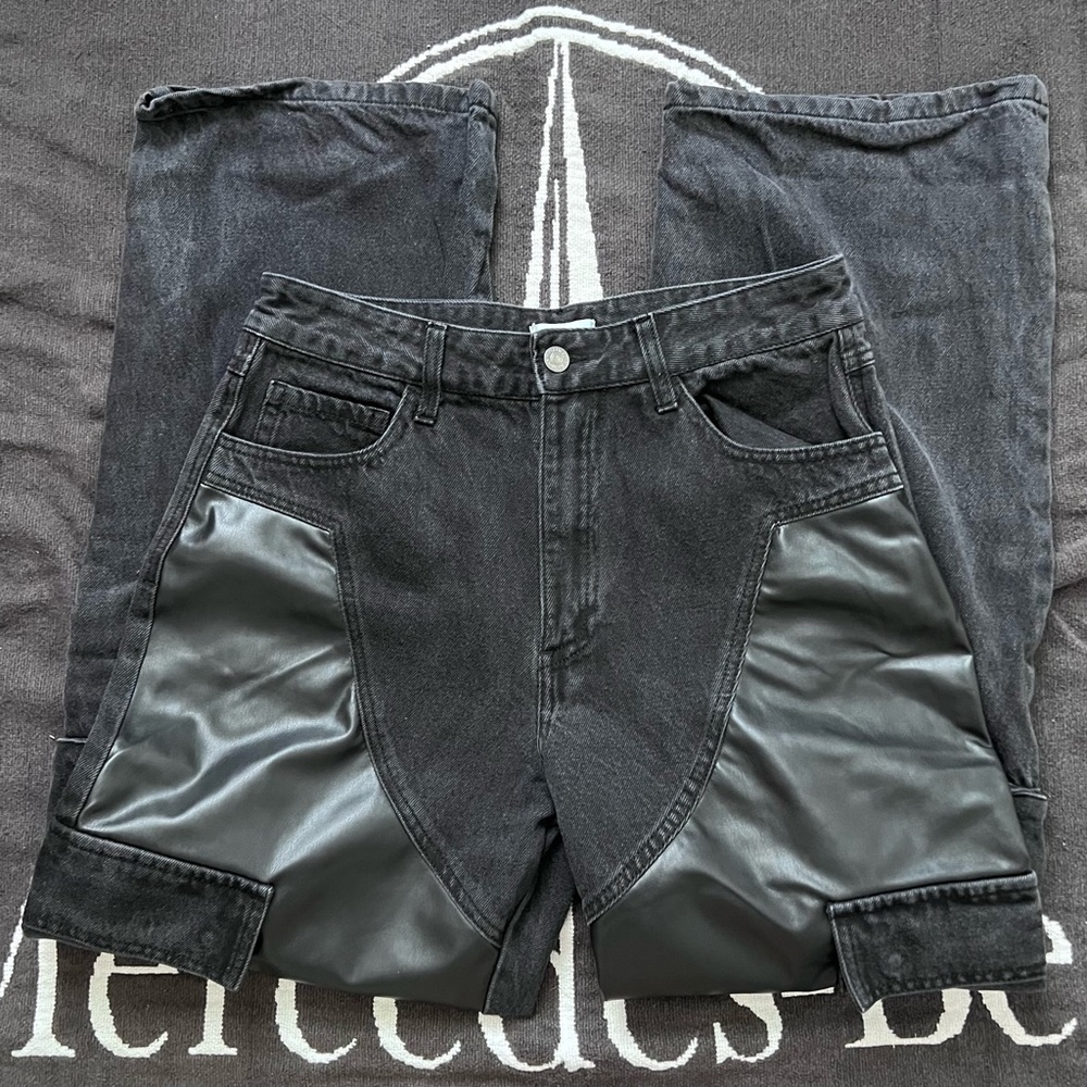 Forever 21 Black Cargo Jeans with Leather